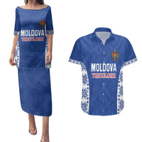Custom Moldova Football Couples Matching Puletasi and Hawaiian Shirt Tricolorii Tree Of Life Blue Version - Wonder Print Shop