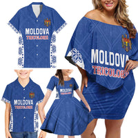 Custom Moldova Football Family Matching Off Shoulder Short Dress and Hawaiian Shirt Tricolorii Tree Of Life Blue Version - Wonder Print Shop