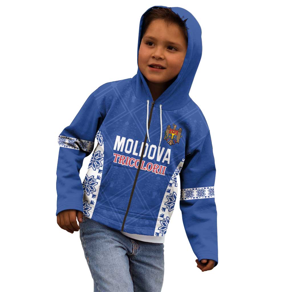 Custom Moldova Football Kid Hoodie Tricolorii Tree Of Life Blue Version - Wonder Print Shop
