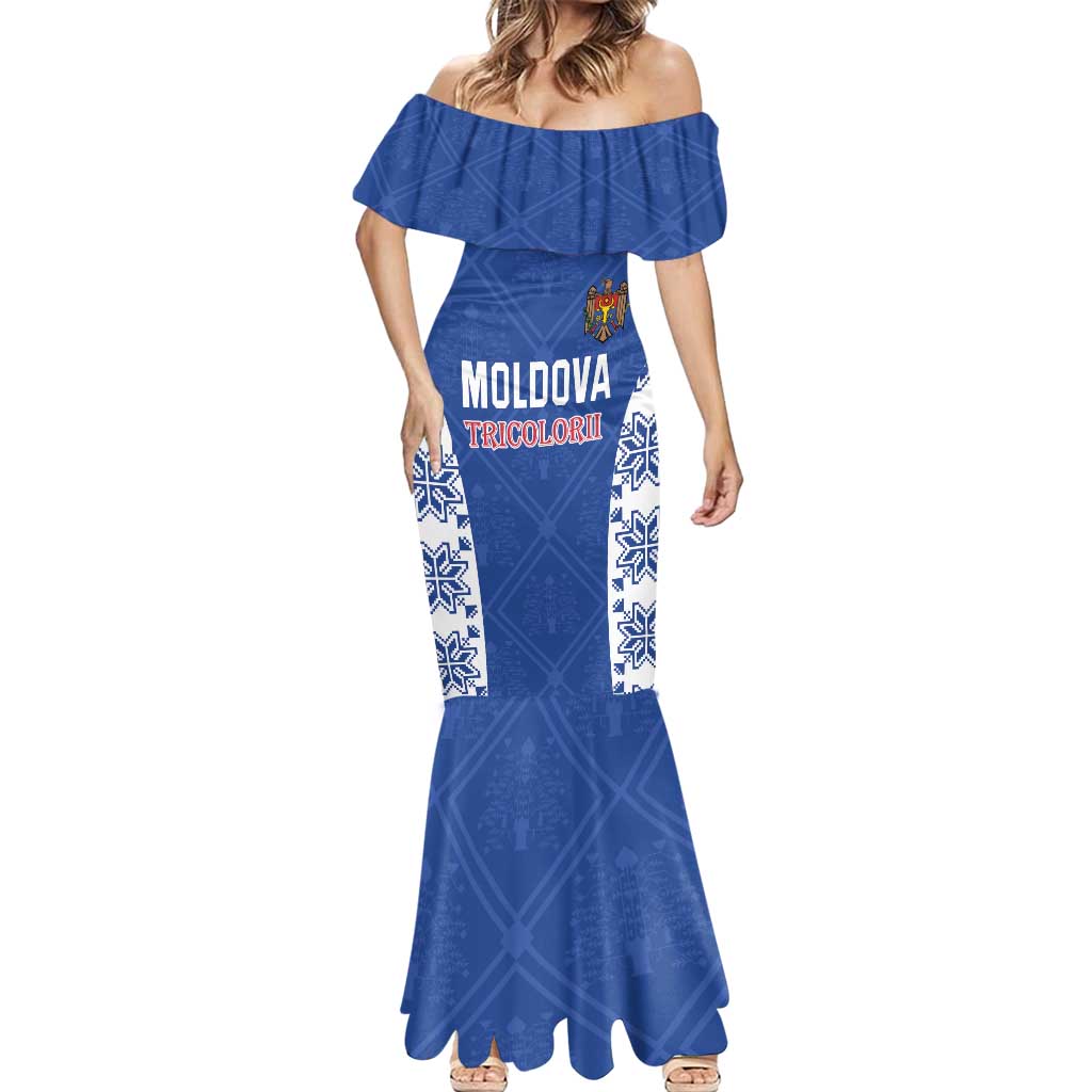 Custom Moldova Football Mermaid Dress Tricolorii Tree Of Life Blue Version - Wonder Print Shop