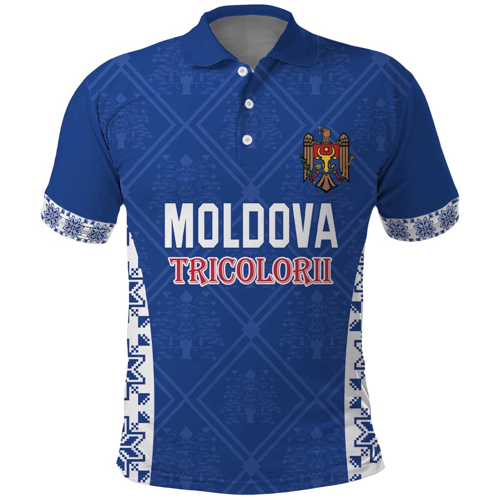 Custom Moldova Football Polo Shirt Tricolorii Tree Of Life Blue Version - Wonder Print Shop