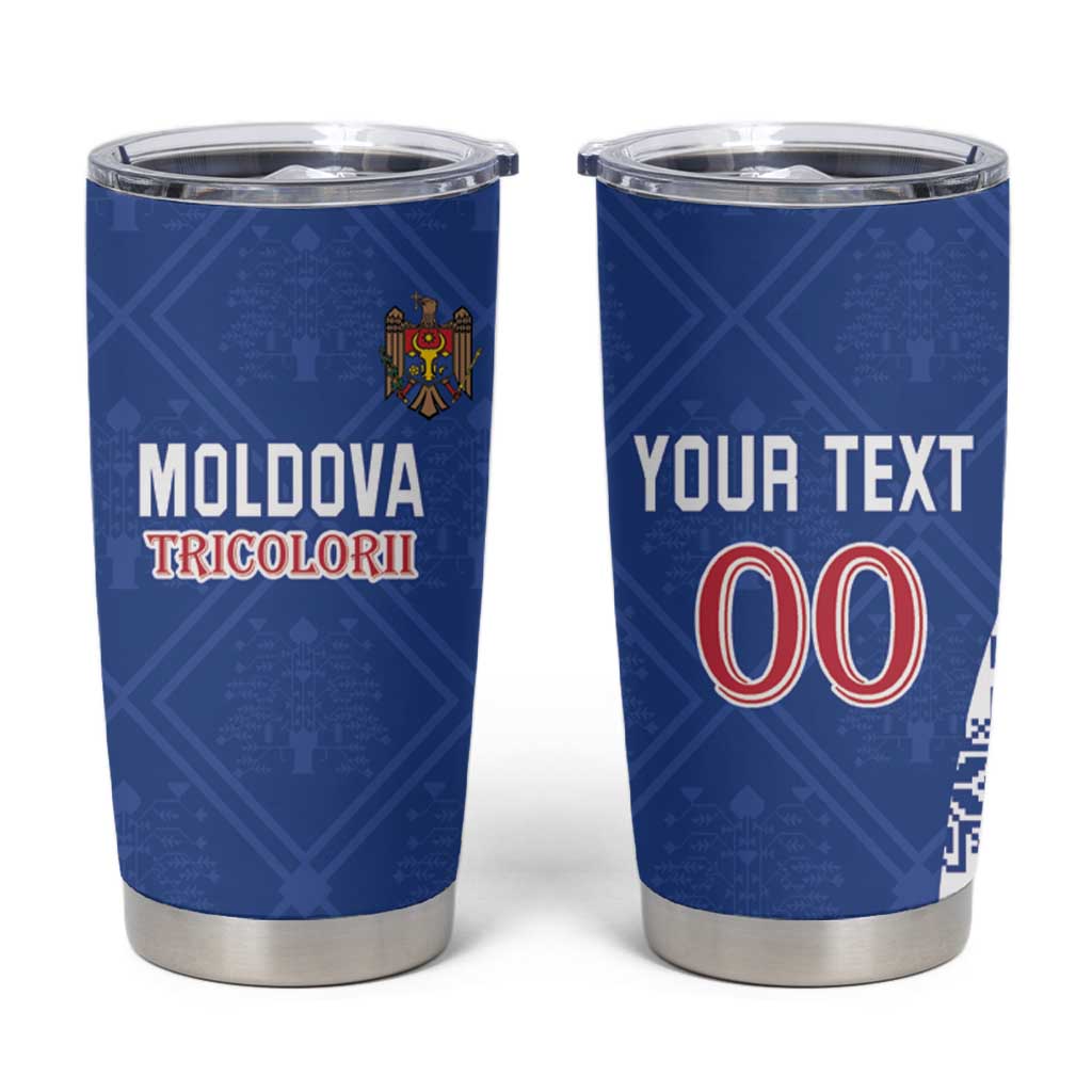 Custom Moldova Football Tumbler Cup Tricolorii Tree Of Life Blue Version - Wonder Print Shop