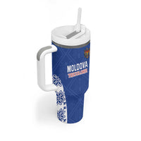 Custom Moldova Football Tumbler With Handle Tricolorii Tree Of Life Blue Version - Wonder Print Shop