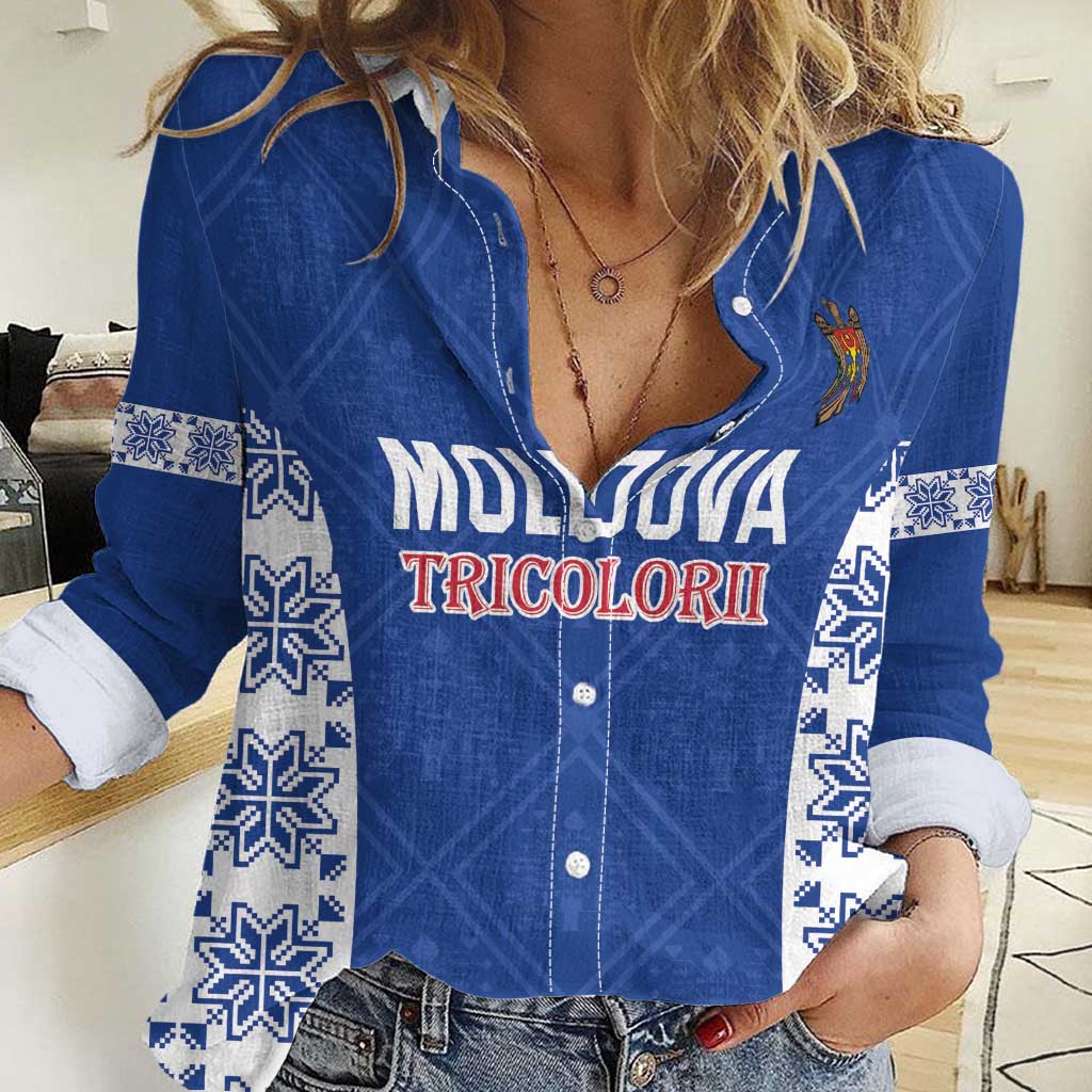 Custom Moldova Football Women Casual Shirt Tricolorii Tree Of Life Blue Version - Wonder Print Shop