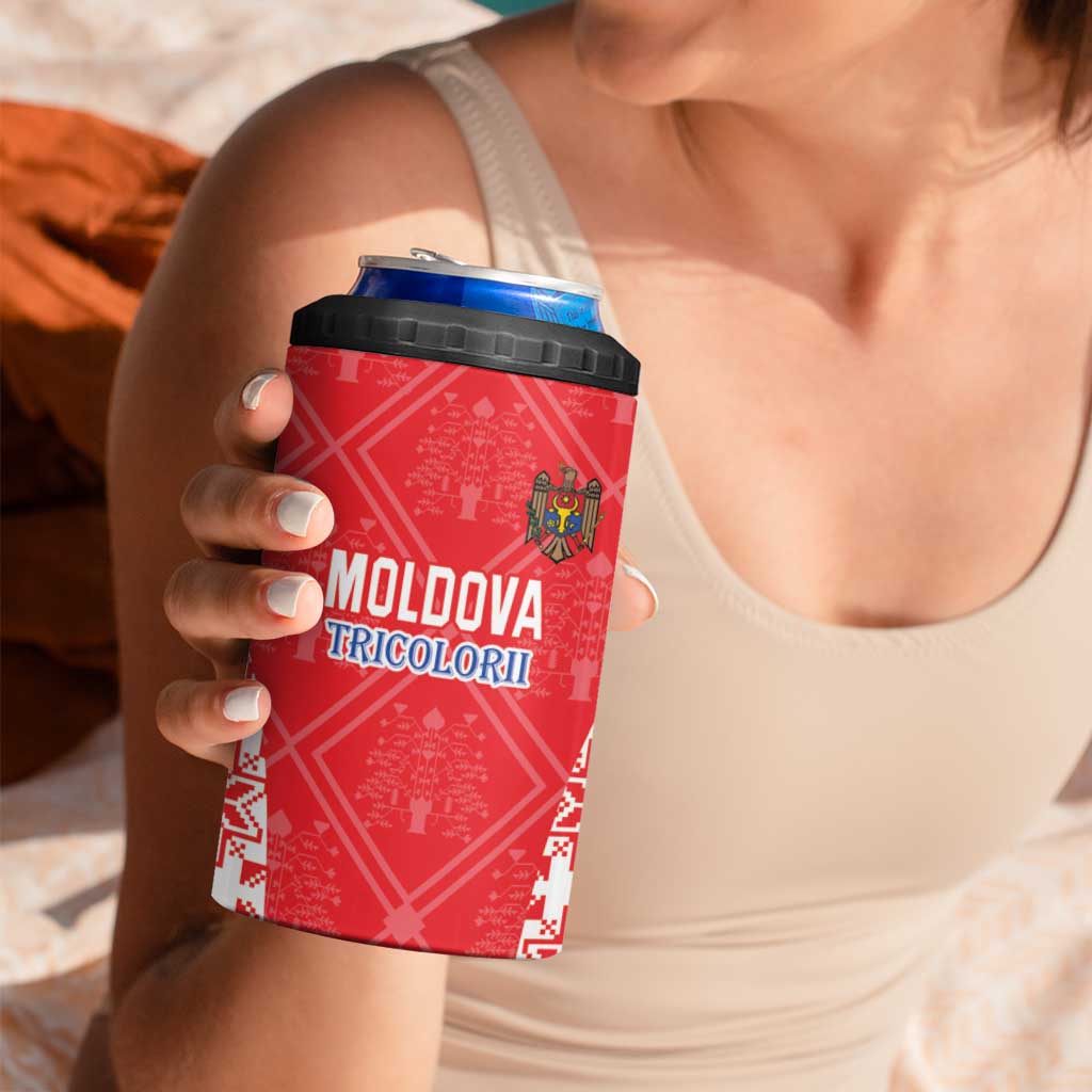 Custom Moldova Football 4 in 1 Can Cooler Tumbler Tricolorii Tree Of Life Red Version - Wonder Print Shop