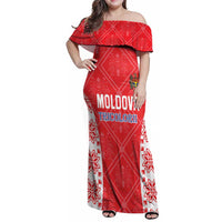 Custom Moldova Football Family Matching Off Shoulder Maxi Dress and Hawaiian Shirt Tricolorii Tree Of Life Red Version - Wonder Print Shop
