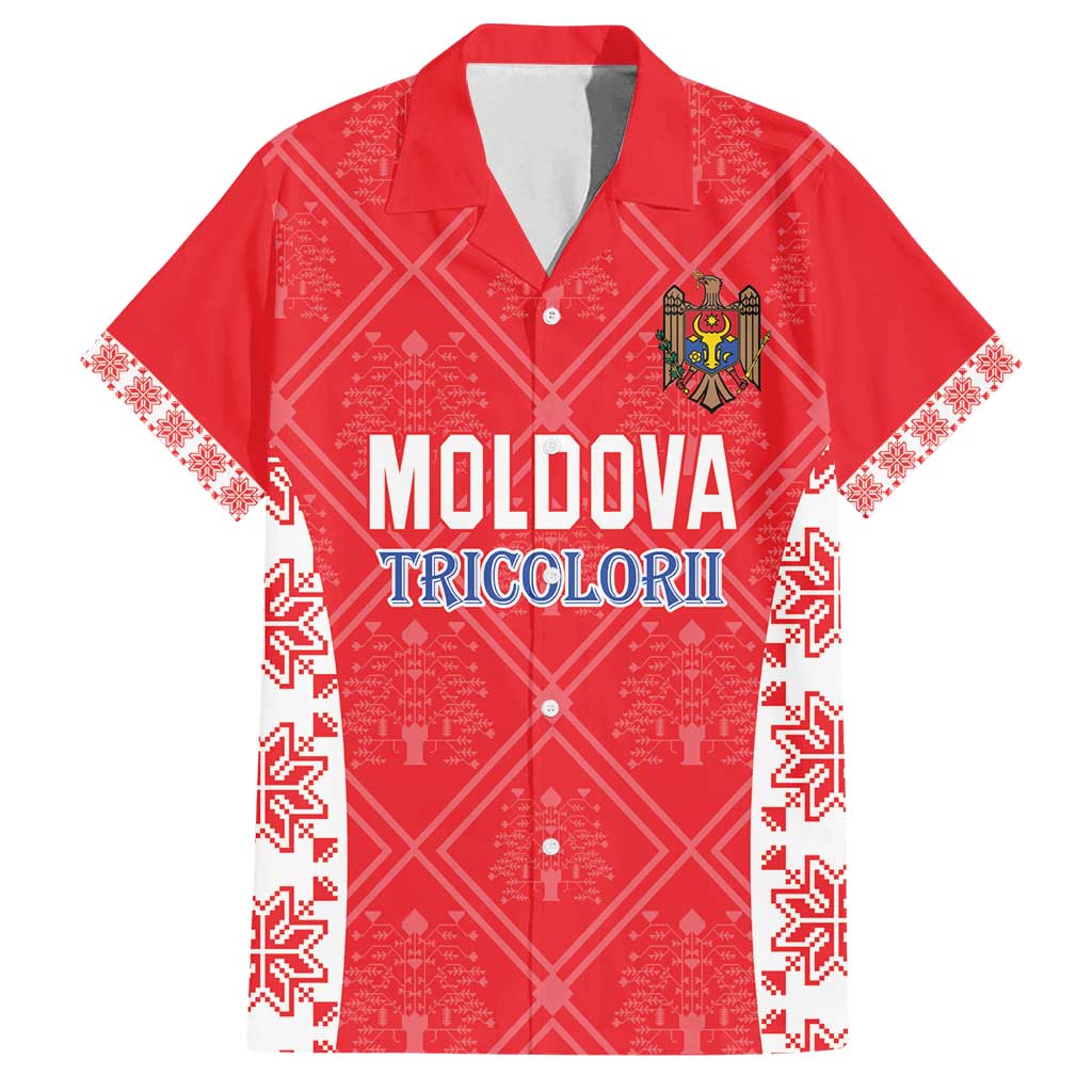 Custom Moldova Football Family Matching Off Shoulder Short Dress and Hawaiian Shirt Tricolorii Tree Of Life Red Version - Wonder Print Shop
