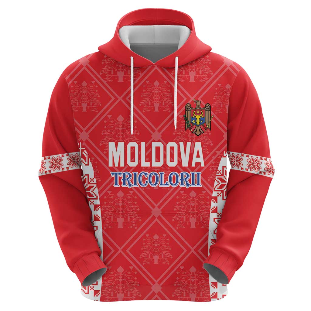 Custom Moldova Football Hoodie Tricolorii Tree Of Life Red Version - Wonder Print Shop
