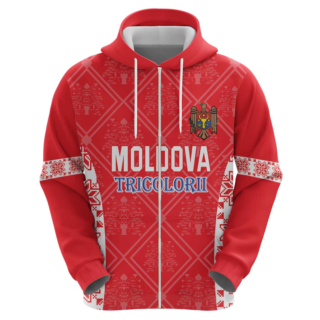 Custom Moldova Football Hoodie Tricolorii Tree Of Life Red Version - Wonder Print Shop