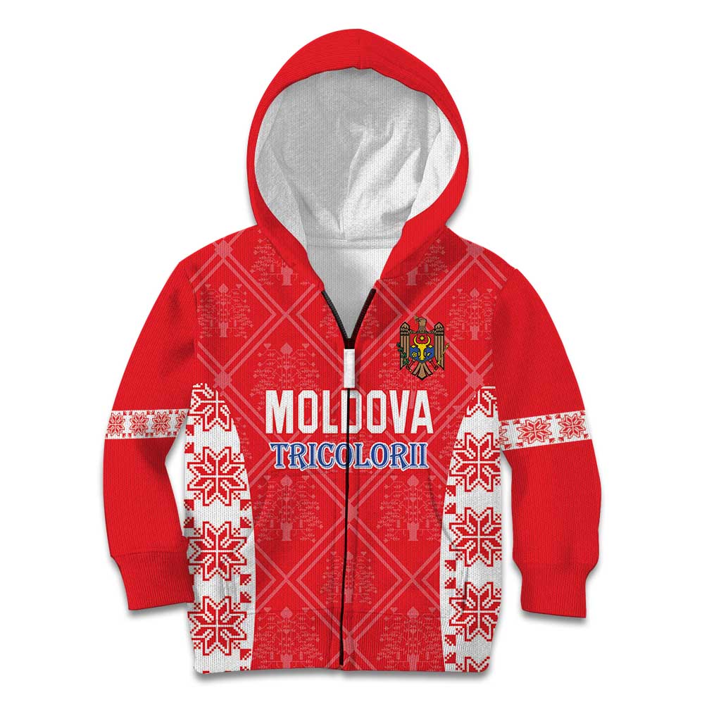 Custom Moldova Football Kid Hoodie Tricolorii Tree Of Life Red Version - Wonder Print Shop
