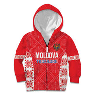 Custom Moldova Football Kid Hoodie Tricolorii Tree Of Life Red Version - Wonder Print Shop