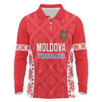 Custom Moldova Football Long Sleeve Polo Shirt Tricolorii Tree Of Life Red Version - Wonder Print Shop