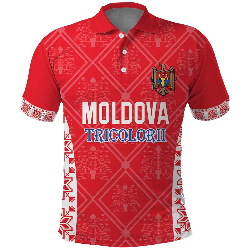 Custom Moldova Football Polo Shirt Tricolorii Tree Of Life Red Version - Wonder Print Shop