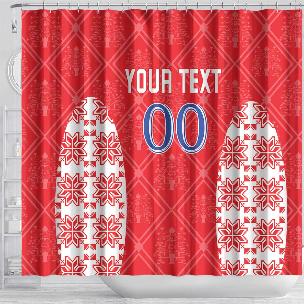 Custom Moldova Football Shower Curtain Tricolorii Tree Of Life Red Version