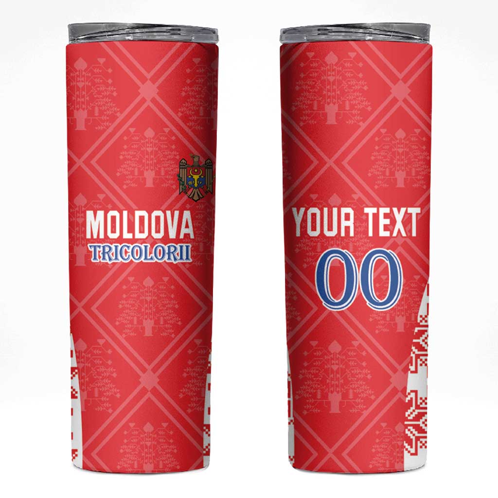 Custom Moldova Football Skinny Tumbler Tricolorii Tree Of Life Red Version - Wonder Print Shop