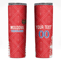 Custom Moldova Football Skinny Tumbler Tricolorii Tree Of Life Red Version - Wonder Print Shop