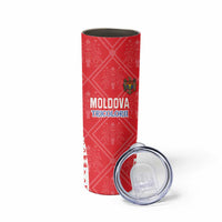Custom Moldova Football Skinny Tumbler Tricolorii Tree Of Life Red Version - Wonder Print Shop