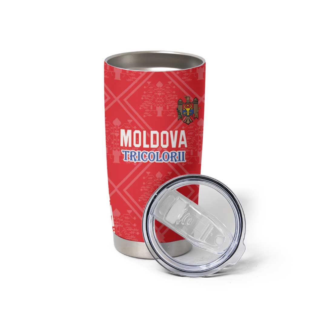 Custom Moldova Football Tumbler Cup Tricolorii Tree Of Life Red Version - Wonder Print Shop