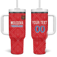 Custom Moldova Football Tumbler With Handle Tricolorii Tree Of Life Red Version - Wonder Print Shop