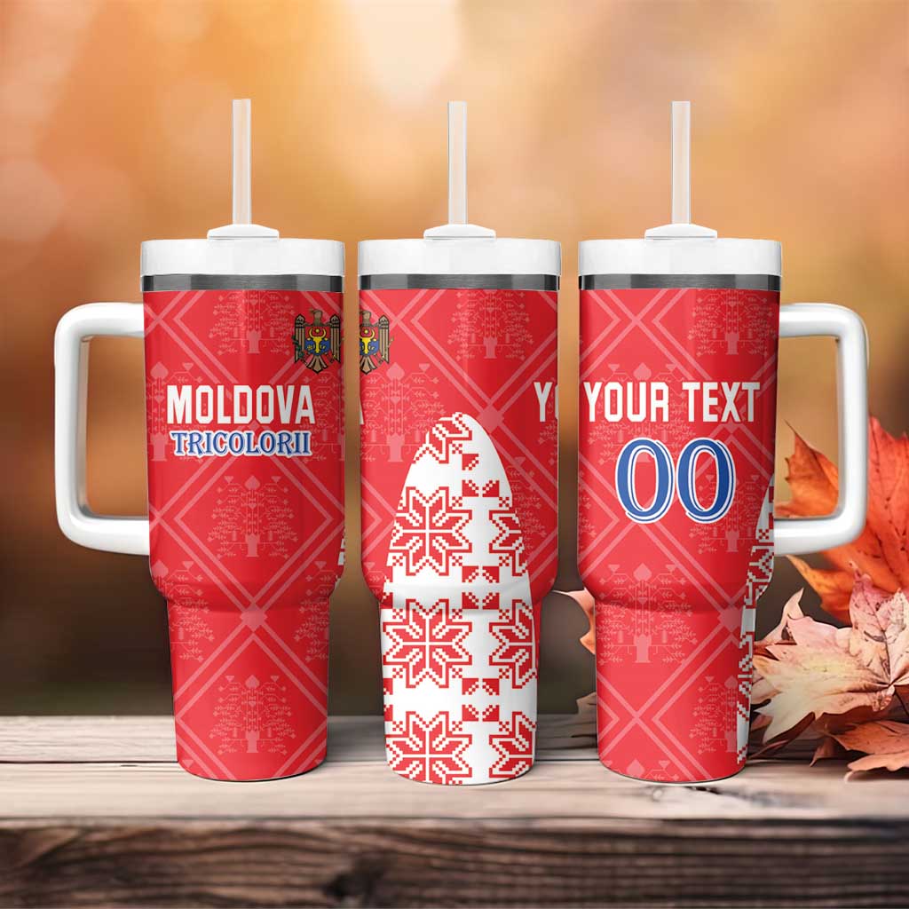 Custom Moldova Football Tumbler With Handle Tricolorii Tree Of Life Red Version - Wonder Print Shop