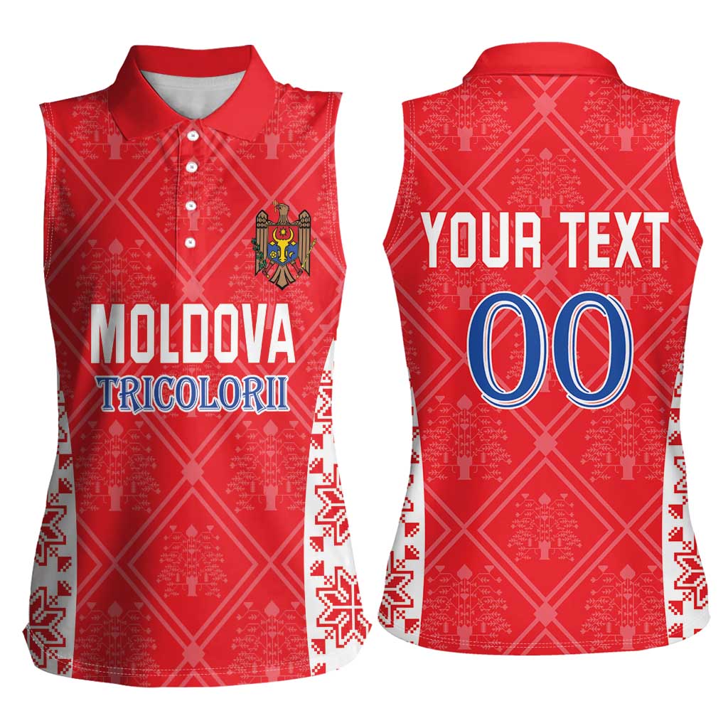 Custom Moldova Football Women Sleeveless Polo Shirt Tricolorii Tree Of Life Red Version - Wonder Print Shop
