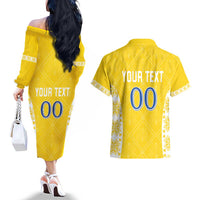 Custom Moldova Football Couples Matching Off The Shoulder Long Sleeve Dress and Hawaiian Shirt Tricolorii Tree Of Life Yellow Version - Wonder Print Shop