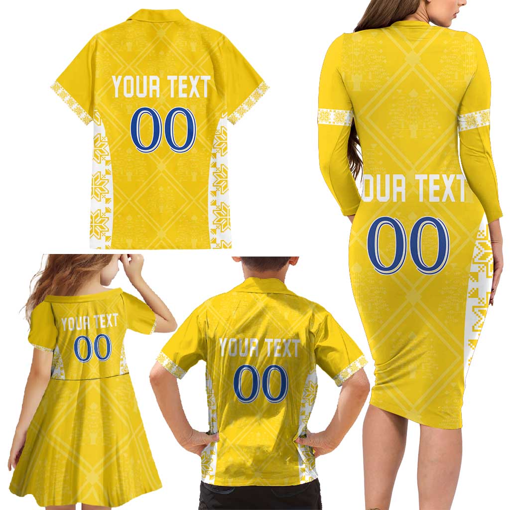 Custom Moldova Football Family Matching Long Sleeve Bodycon Dress and Hawaiian Shirt Tricolorii Tree Of Life Yellow Version - Wonder Print Shop