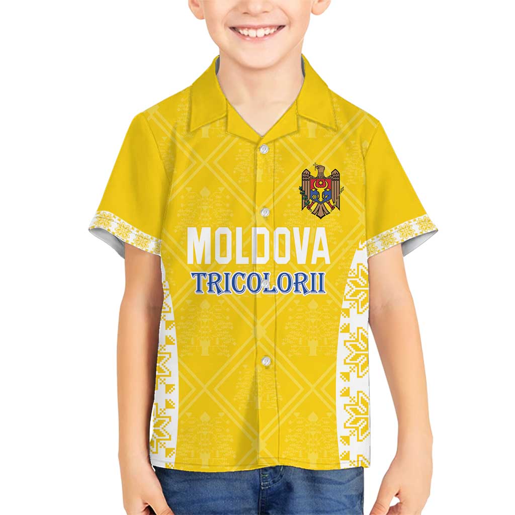 Custom Moldova Football Family Matching Long Sleeve Bodycon Dress and Hawaiian Shirt Tricolorii Tree Of Life Yellow Version - Wonder Print Shop