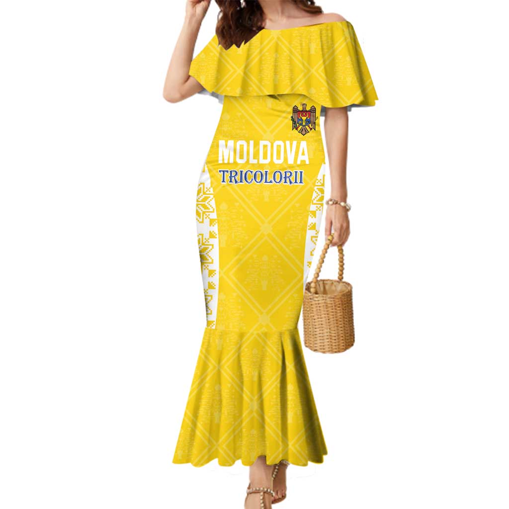 Custom Moldova Football Family Matching Mermaid Dress and Hawaiian Shirt Tricolorii Tree Of Life Yellow Version - Wonder Print Shop