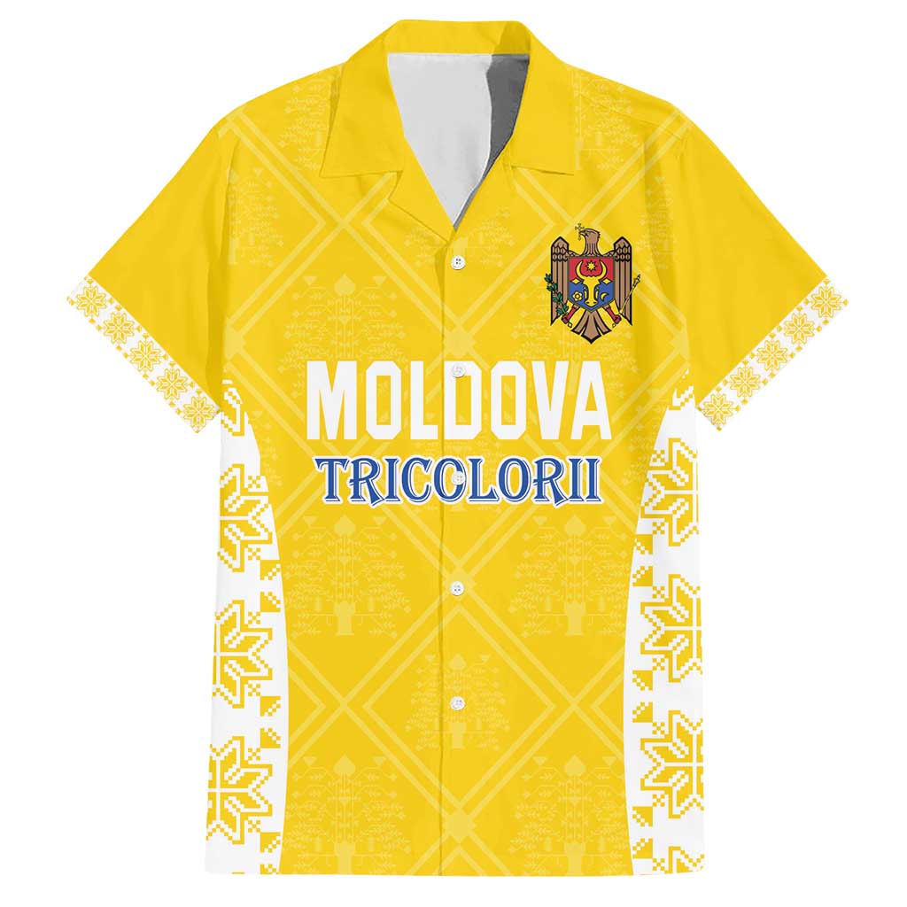 Custom Moldova Football Family Matching Short Sleeve Bodycon Dress and Hawaiian Shirt Tricolorii Tree Of Life Yellow Version - Wonder Print Shop