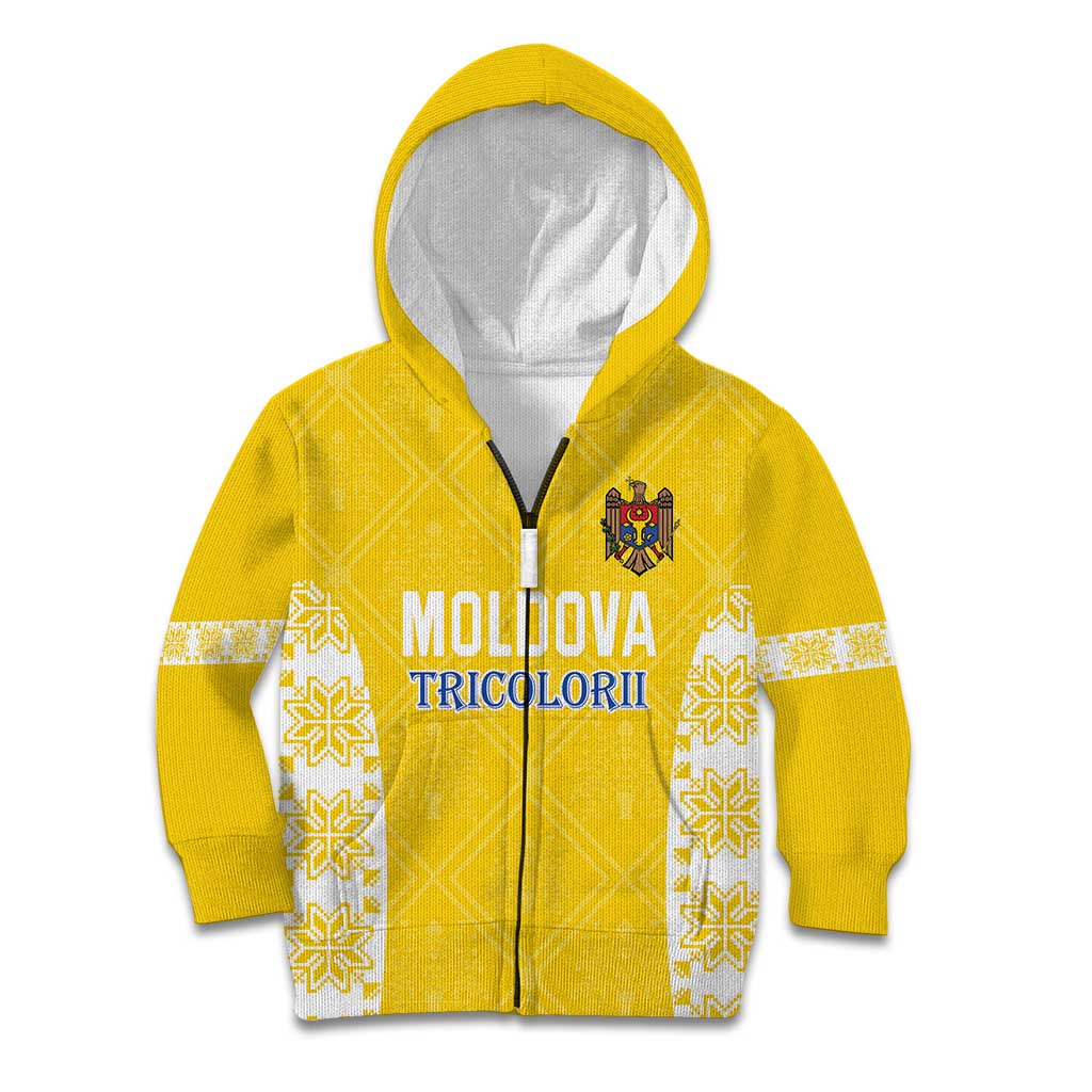 Custom Moldova Football Kid Hoodie Tricolorii Tree Of Life Yellow Version - Wonder Print Shop