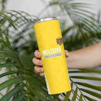 Custom Moldova Football Skinny Tumbler Tricolorii Tree Of Life Yellow Version - Wonder Print Shop
