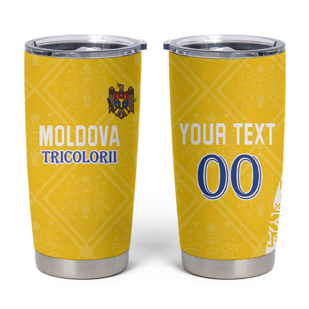 Custom Moldova Football Tumbler Cup Tricolorii Tree Of Life Yellow Version - Wonder Print Shop