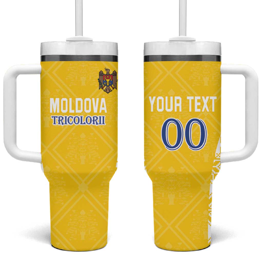 Custom Moldova Football Tumbler With Handle Tricolorii Tree Of Life Yellow Version - Wonder Print Shop
