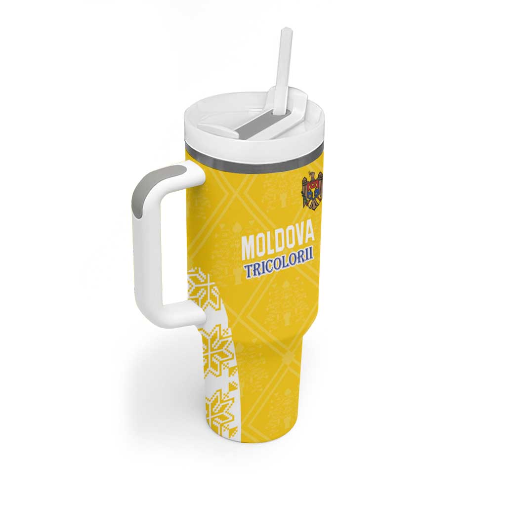 Custom Moldova Football Tumbler With Handle Tricolorii Tree Of Life Yellow Version - Wonder Print Shop