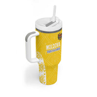 Custom Moldova Football Tumbler With Handle Tricolorii Tree Of Life Yellow Version - Wonder Print Shop