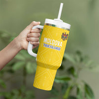 Custom Moldova Football Tumbler With Handle Tricolorii Tree Of Life Yellow Version - Wonder Print Shop