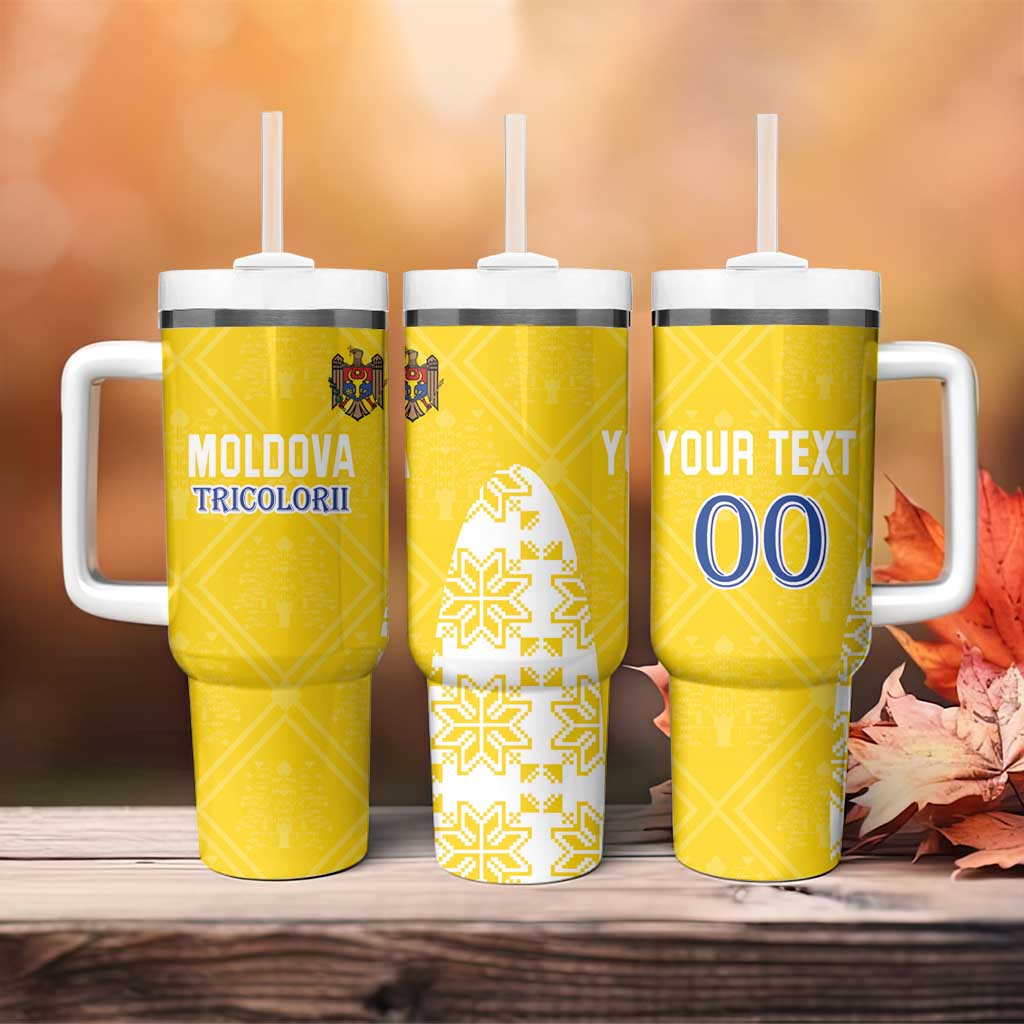 Custom Moldova Football Tumbler With Handle Tricolorii Tree Of Life Yellow Version - Wonder Print Shop