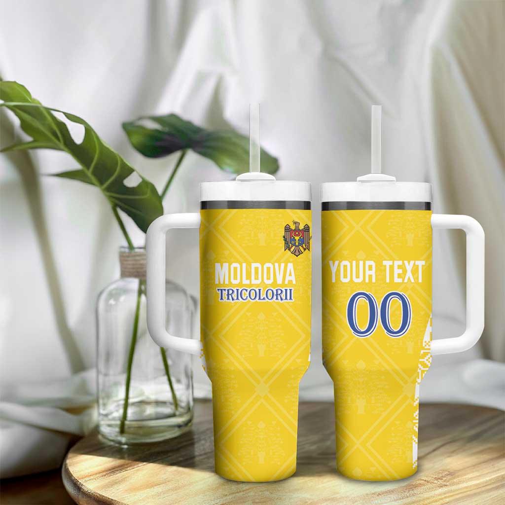Custom Moldova Football Tumbler With Handle Tricolorii Tree Of Life Yellow Version - Wonder Print Shop