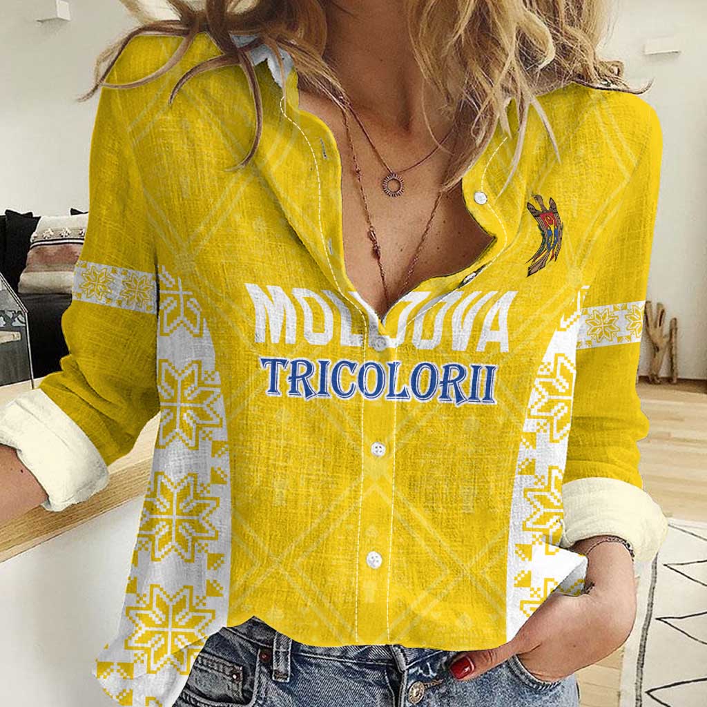 Custom Moldova Football Women Casual Shirt Tricolorii Tree Of Life Yellow Version - Wonder Print Shop