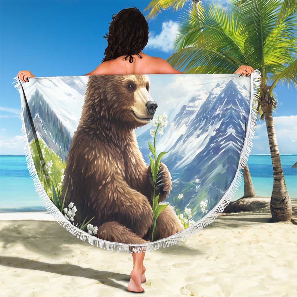 Personalized Finland Beach Blanket Brown Bear With Lily Of The Valley - Wonder Print Shop