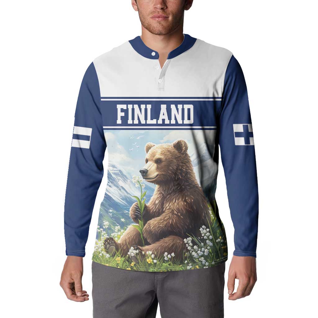 Personalized Finland Button Sweatshirt Brown Bear With Lily Of The Valley - Wonder Print Shop