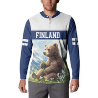 Personalized Finland Button Sweatshirt Brown Bear With Lily Of The Valley - Wonder Print Shop