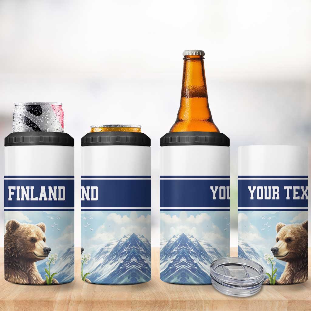 Personalized Finland 4 in 1 Can Cooler Tumbler Brown Bear With Lily Of The Valley - Wonder Print Shop