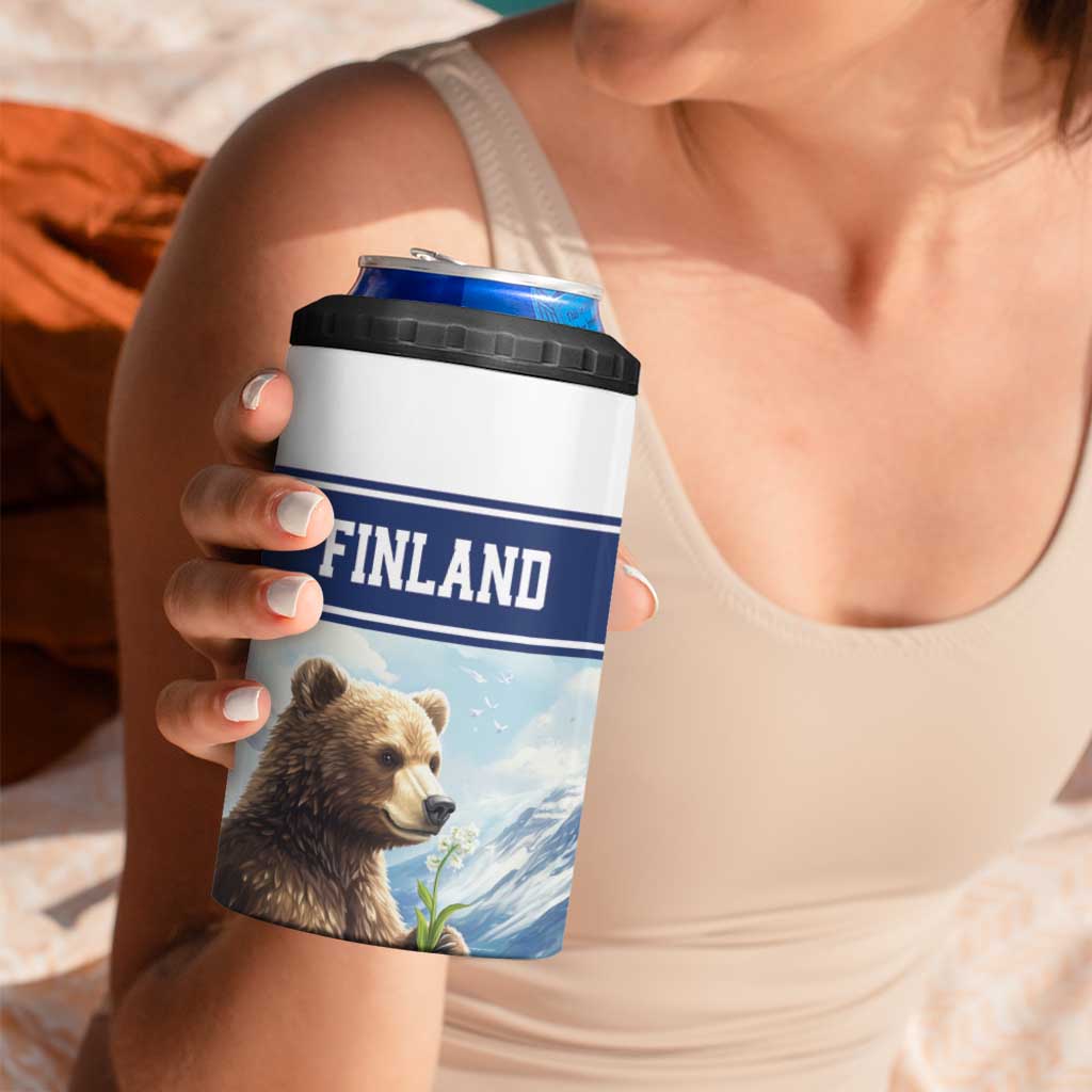 Personalized Finland 4 in 1 Can Cooler Tumbler Brown Bear With Lily Of The Valley - Wonder Print Shop