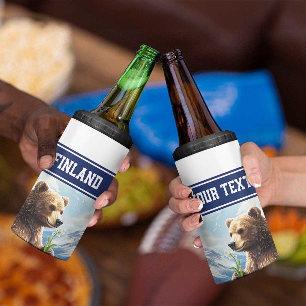 Personalized Finland 4 in 1 Can Cooler Tumbler Brown Bear With Lily Of The Valley - Wonder Print Shop