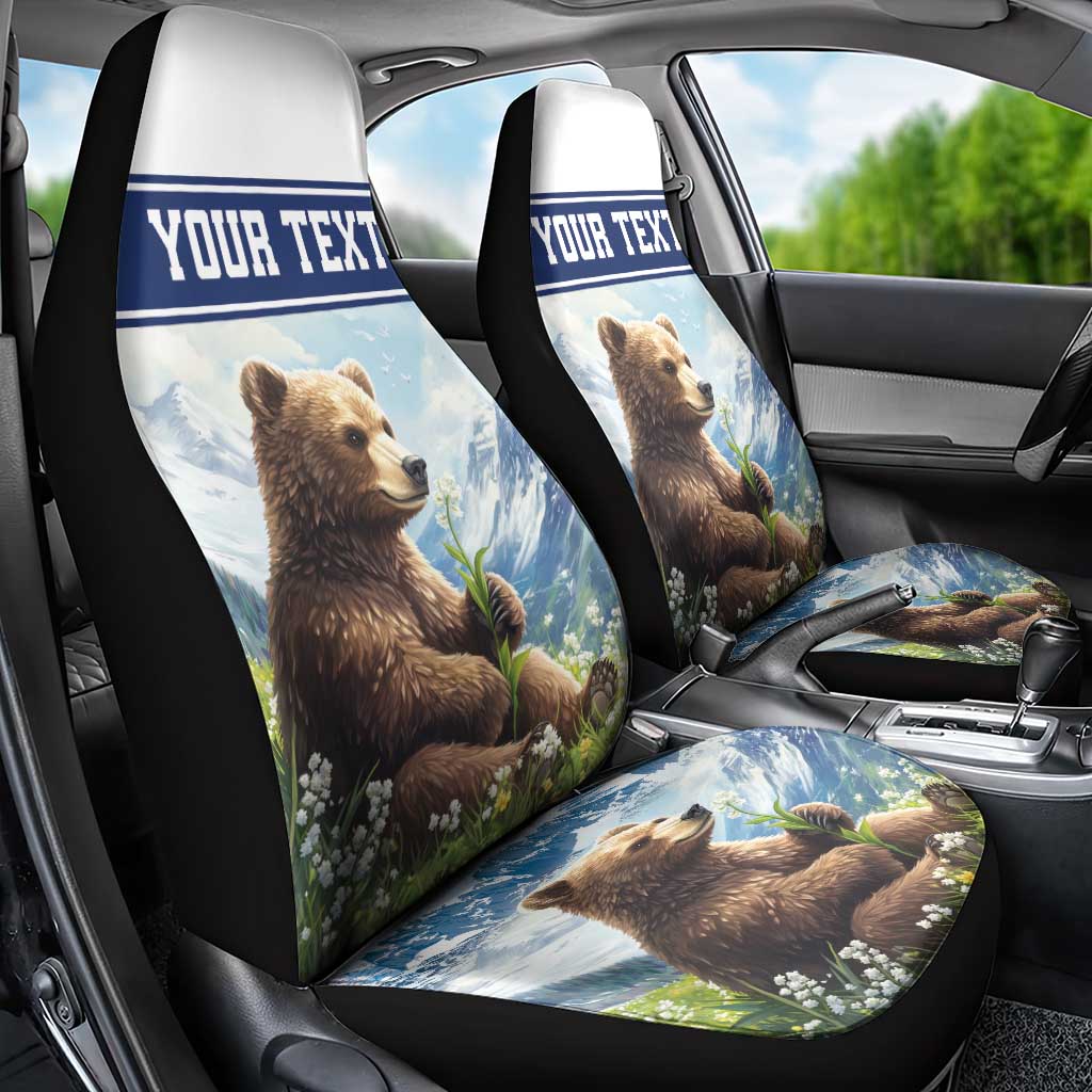 Personalized Finland Car Seat Cover Brown Bear With Lily Of The Valley - Wonder Print Shop