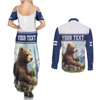 Personalized Finland Couples Matching Summer Maxi Dress and Long Sleeve Button Shirt Brown Bear With Lily Of The Valley - Wonder Print Shop