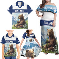 Personalized Finland Family Matching Off Shoulder Maxi Dress and Hawaiian Shirt Brown Bear With Lily Of The Valley - Wonder Print Shop