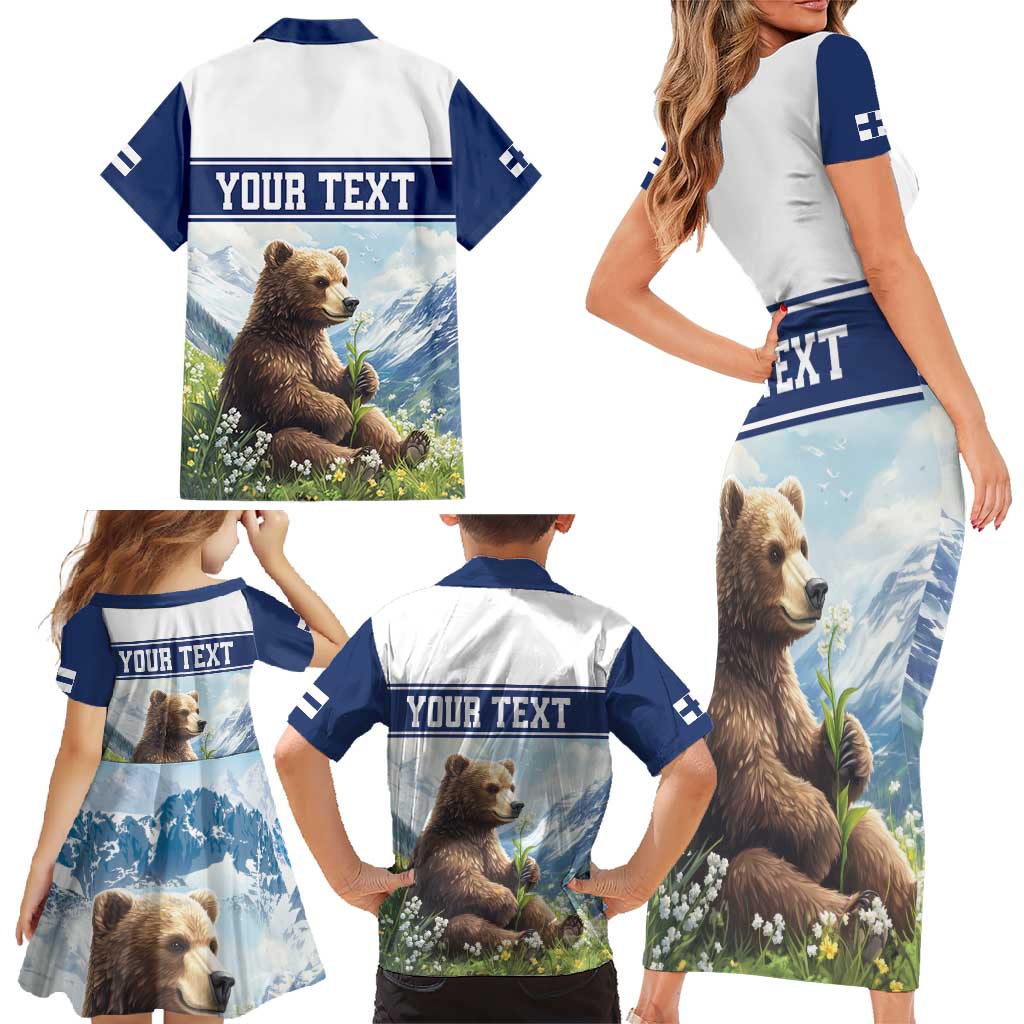 Personalized Finland Family Matching Short Sleeve Bodycon Dress and Hawaiian Shirt Brown Bear With Lily Of The Valley - Wonder Print Shop